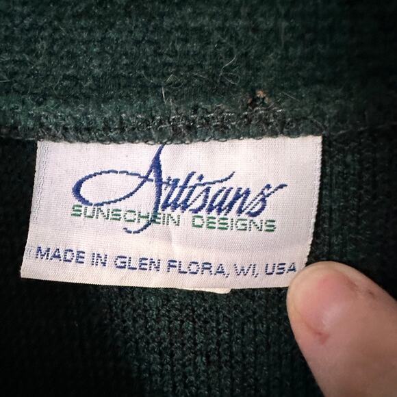 Artisans Sunschein Vintage Sweater Size XL Green Cardigan Winter birds USA - Picture 6 of 9